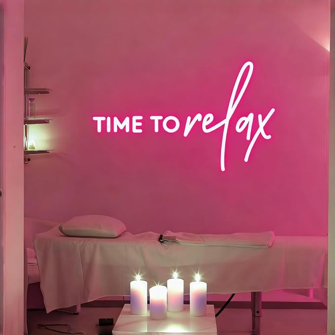 TIME To relax Neon Signs Pink Led Neon Lights for Wedding Birthday Party Gift and Wall Decor Beauty Salon Milk Tea Shop Pub Bistro Nail Art Homestay Cloakroom