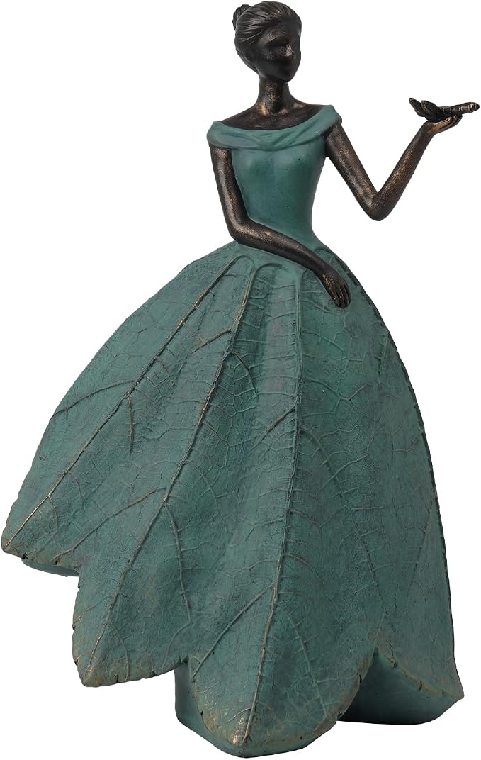 Guichifun Fairy Statue Leaf Angel Girls with Dragonfly 7.4 x 5.25 x 12 Inch | Resin, Home Decoration, Rustic Garden, Indoor/Outdoor Use, Yard Figurines Gift