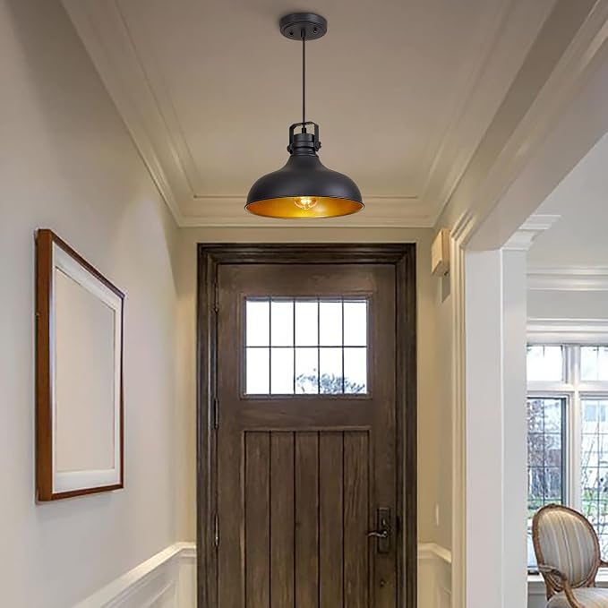 Black Farmhouse Pendant Lights Kitchen Island Fixtures | ETL Certificate,Industrial Adjustable Height Vintage Dome Hanging Light Fixtures for Barn,Dining Room 2 Pack