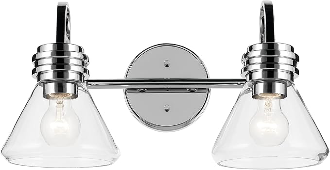 Kichler Farum 2-Light Bathroom Vanity Light, Chrome | Modern vanity light with clear glass for bathroom mirrors (19.25" x 9.5"), 55154CHCLR