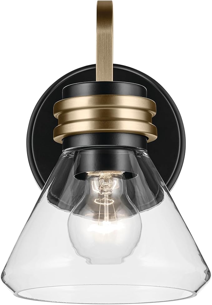 Kichler Farum 1-Light Bathroom Wall Light, Black | Modern wall light with clear glass for bathrooms, hallways and bedrooms (7.25" x 9.5"), 55153BKCLR
