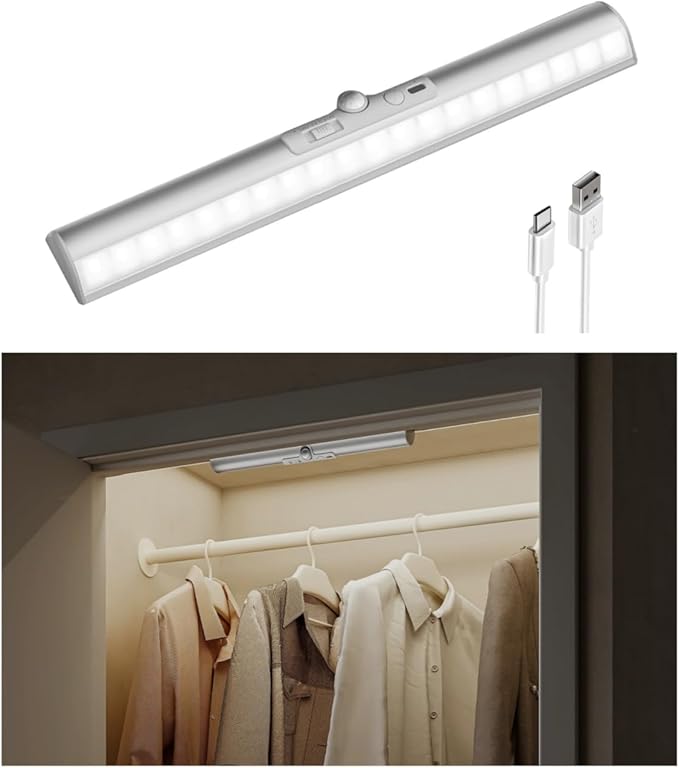 EZVALO 13inch Motion Sensor Closet Light, Led Rechargeable Closet Light with Ajustable Sensor, 3 Colors & Dimmable, No Glare, Magnetic Motion Lights Indoor for Closet, Pantry, Stairs