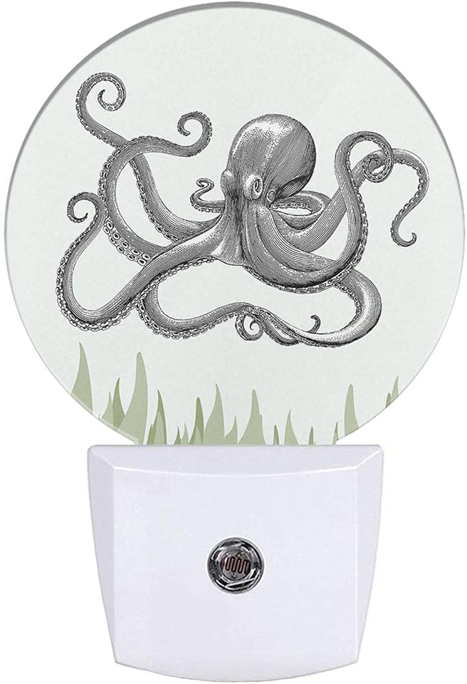 Octopus Night Light Ocean Sea Green Seaweed Octopus LED Dusk to Dawn Plug-in Nightlight Auto Sensor for Bedroom Bathroom Hallway Living Room Home Indoor