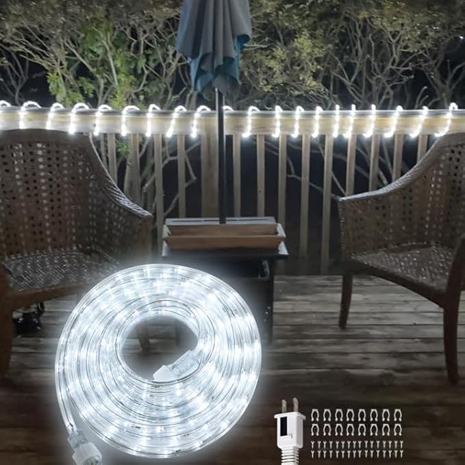 LED Rope Lights Indoor Outdoor 26FT, White Waterproof Rope Lighting with Connector - Flexible Linkable for Bedroom, Deck, Garden, Christmas Decor