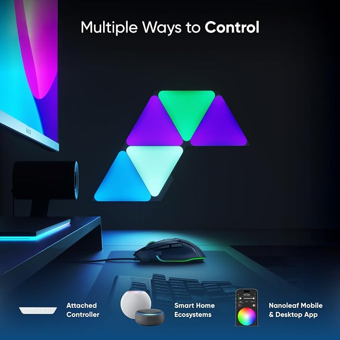 Nanoleaf Shapes Triangle Lights, Smart RGBW LED Wall Light Panels, 7PK | Compatible with Alexa Google Assistant, Home Wall Decor for Living Room with Music Sync, Smarter Kit