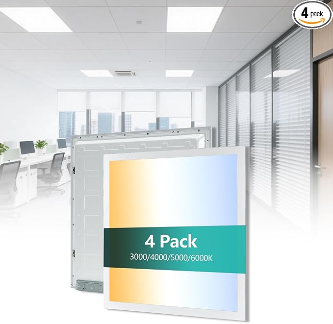 2x2 LED Flat Panel Light 4 Pack | Selectable 30W/40W/50W, 3000K/4000K/5000K/6000K, 0-10V Dimmable, ETL Certified, 5500LM