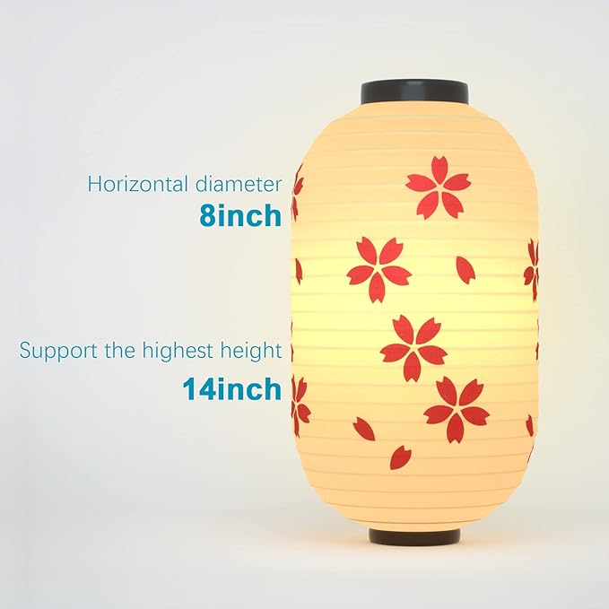 Traditional Japanese Style Beige White Silk Cherry Blossom Lantern 8 x 14 Inch, ZUEXT Set of 4 Waterproof Indoor Outdoor Festival Theme Birthday Party Home Yard Lanterns Japanese Eateries Decor