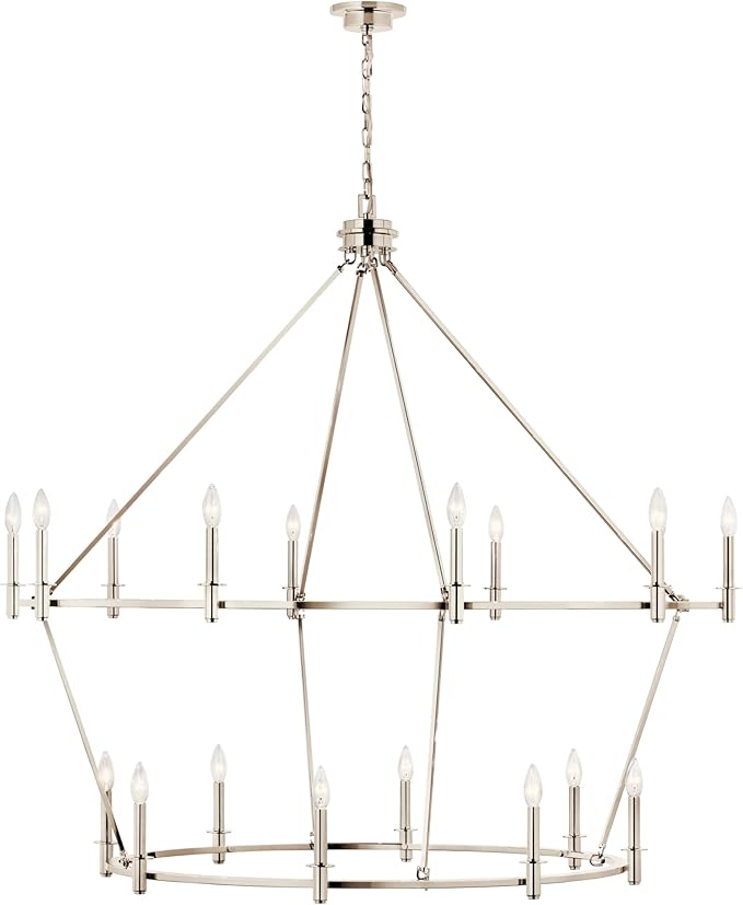 KICHLER Carrick 18-Light 2-Tier Chandelier, Updated Traditional Light in Polished Nickel, Sloped Ceiling Compatible, for Grand Foyer or Great Room (49.75" x 54.25"), 52708PN