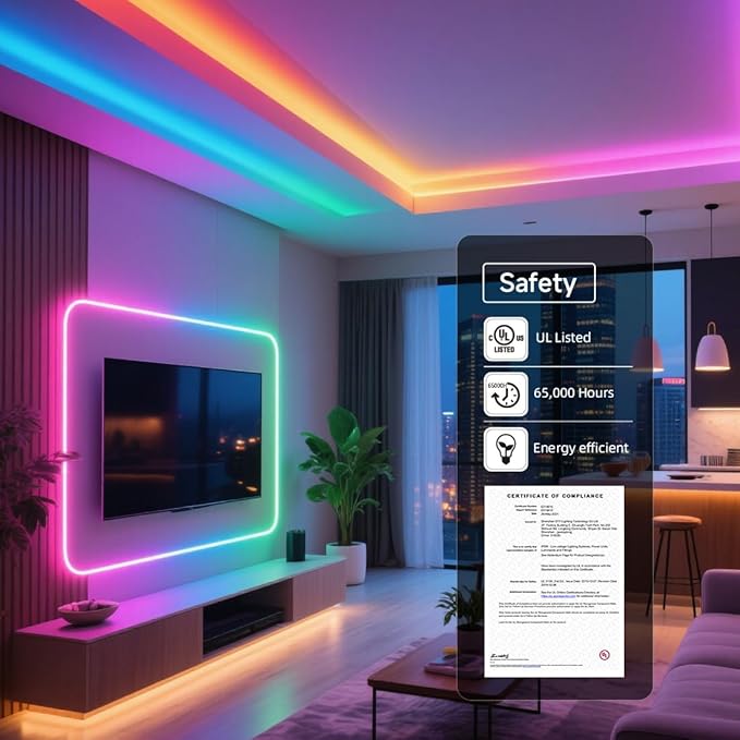 BTF-LIGHTING WS2811 Smart IC RGB FCOB COB LED Strip, UL Listed 720LEDs/m High Density Color Chasing Uniform Light, DC24V 24FT 12mm Width Tape Light for Home Party DIY Decor(No Adapter or Controller)