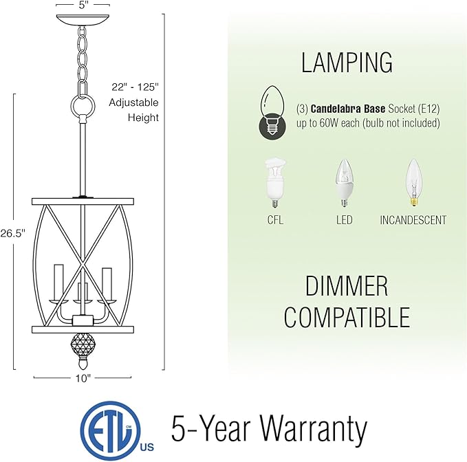 Kira Home Eleanor 26.5" 3-Light Modern Foyer Light Pendant Chandelier, Cylinder Metal Shade, Adjustable Height, Brushed Nickel Finish