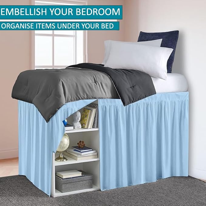 Dorm Bed Skirt, Twin XL, 36" Drop, Light Blue | Soft Microfiber Fabric, College dorm rooms, Hides under-bed storage, Fits 39"x80" Beds, Wrinkle-resistant, Machine Washable
