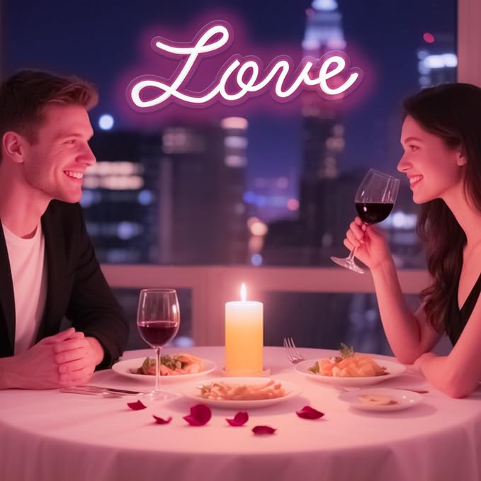Love Neon Sign, LED Love Light up Sign Wall Decor for Girl Bedroom Christmas Valentine's Day Wife Women Birthday Gift Living Room Home Decor, 16"x 6" USB Powered 10 Pink Brightness Light up