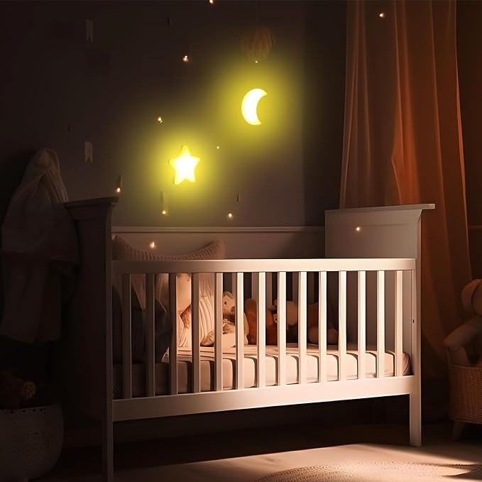 Mudder 2 Pack Night Light Plug into Wall Soft LED Night Light Cute Wall Nursery Lamp Warm Sensor Plug-in Intelligent Nightlight for Bedroom Hallway(Star, Moon,Yellow)