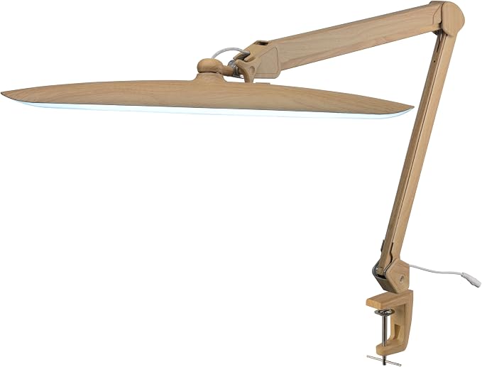 Neatfi XL 2200 Lumens 24W LED Desk Lamp – Shadow-Free Task Lighting | 4-Level Dimming | Home Office & Crafts Use | 20-Inch Wide Head (Brown Wood, Non-CCT with Clamp)