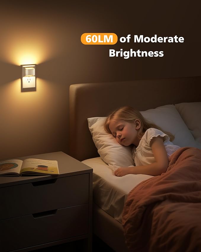 VOLISUN Night Lights Plug into Wall, 6 Pack Up and Down LED Night Light with Dusk to Dawn Light Sensor, 3000K Warm White Nightlight for Hallway, Bedroom, Bathroom, Kitchen White