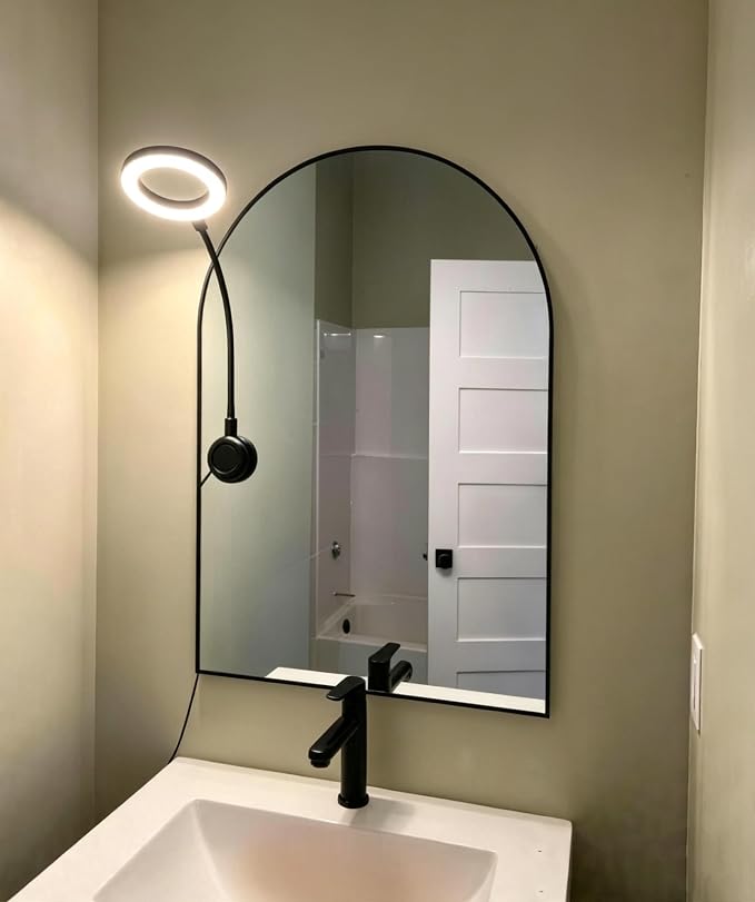 Suction Cup Makeup Lights for Full Length Mirror, Flexible Gooseneck Vanity Lights Stick on, Led Selfie Ring Light for Makeup Vanity Table & Bathroom Mirror, 3 Color & 10 Brightness, Plug in, Black