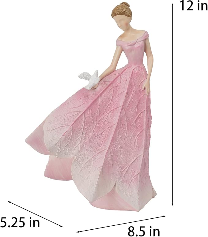 Guichifun Pink Leaf Angel Girls Fairy Statue, 8.5 x 5.25 x 12 Inch | Resin, Home Garden Decor, For Outside or Inside, Rustic Fairy Garden Figurines, Gifts for Women
