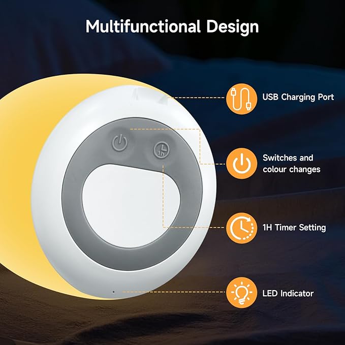 Night Light for Kids, Baby Egg Night Light with 7 Colors Changing Mode & Stepless Dimming, Soft Silicone Touch Nursery Night Lamp BPA Free, 1 Hour Timer, Rechargeable for Breastfeeding