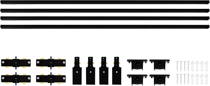 VANoopee 16FT H Track Lighting System - Black Rail Kit With End Caps & Live End Feed Connector - Compatible With Single Circuit 120V H Style Track Heads