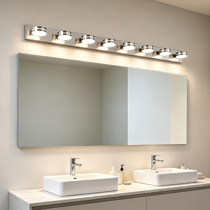 Modern Bathroom Light Fixtures Over Mirror 7 Light Vanity Light | 55.12in 42W LED Dimmable Bath Lights, Wall Mounted Lighting Fixture with Rotating Lamp Head, Acrylic Metal, 5CCT Dimmable