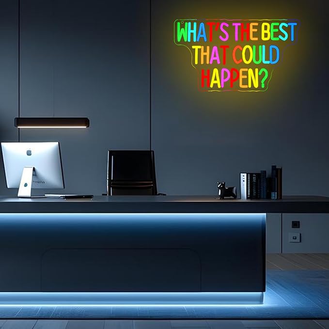 What's The Best That Could Happen Neon Sign for Wall Decor Classroom Neon Light Colorful Letter LED Sign Motivational Quote Neon Light Sign for Classroom Bar Home shop Decoration