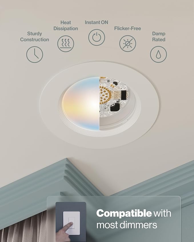 Sunco 40 Pack 6 Inch LED Recessed Light Retrofit, Can Lights for Ceiling, 1700 LM High Brightness, Selectable CCT 2700K/3000K/4000K/5000K/6000K, 17W=120W, Dimmable, Baffle Trim, Damp Rated UL