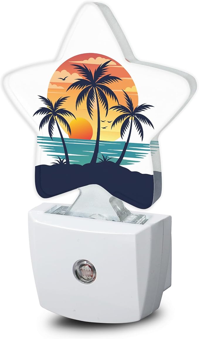 Tropical Sunset Tree Night Light Plug-in Dusk to Dawn Smart Sensor White Led Nightlight for Bedroom Bathroom Kitchen Hallway Stairs Energy Efficient Decor Desk Lamp