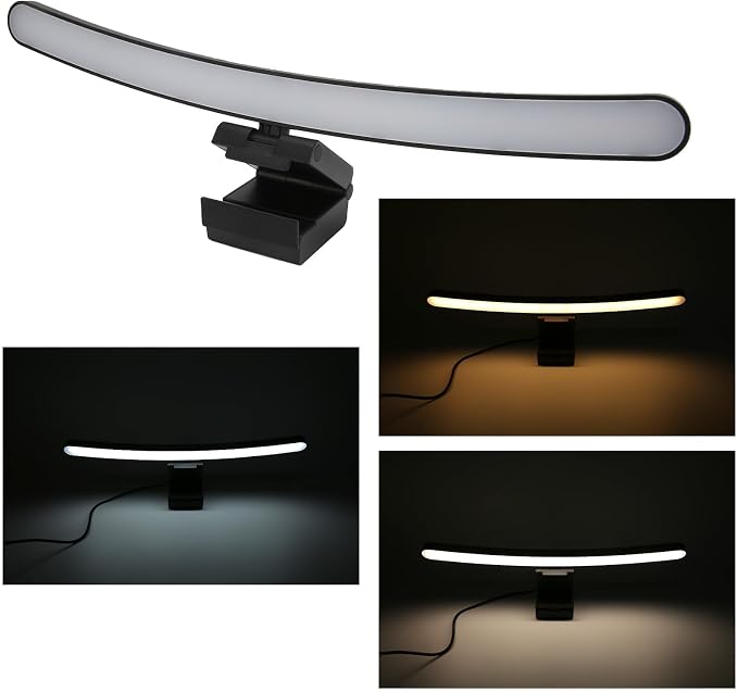 Cyrank Curved Monitor Light Bar, 3 Color Temperature LED Computer Desk Lamp Touch Control Monitor Lamp Type C Computer Light Clip on Keyboard Light