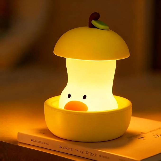 Night Light for Kids, Rechargeable Bedside Touch Lamp, Portable Dimmable Nightlight, Cute Nursery Night Lights, Funny Gifts for Baby, Teens, Adults Bedroom Office Home Decor(Pear Duck Yellow)
