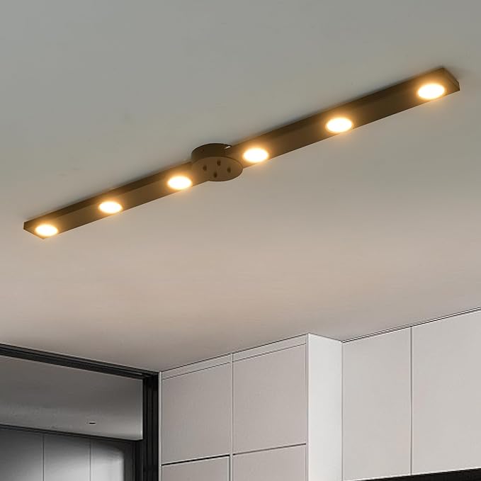 Garwarm 47 Inch Modern Ceiling Light, LED Dimmable Low Profile with Remote | Black Flush Mount Track Lighting Fixtures Ceiling with Rotatable Light Heads,3000K-6500K for Kitchen, Dining Room, Bedroom