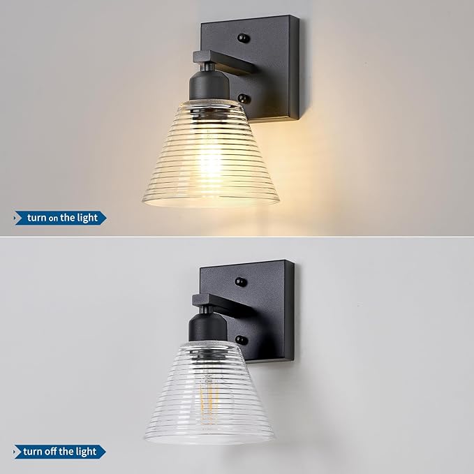 1-Light Bathroom Vanity Light, Black Modern Bathroom Lighting Fixtures with Clear Glass Shade, Farmhouse Wall Sconces for Mirror Kitchen Bedroom Living Room