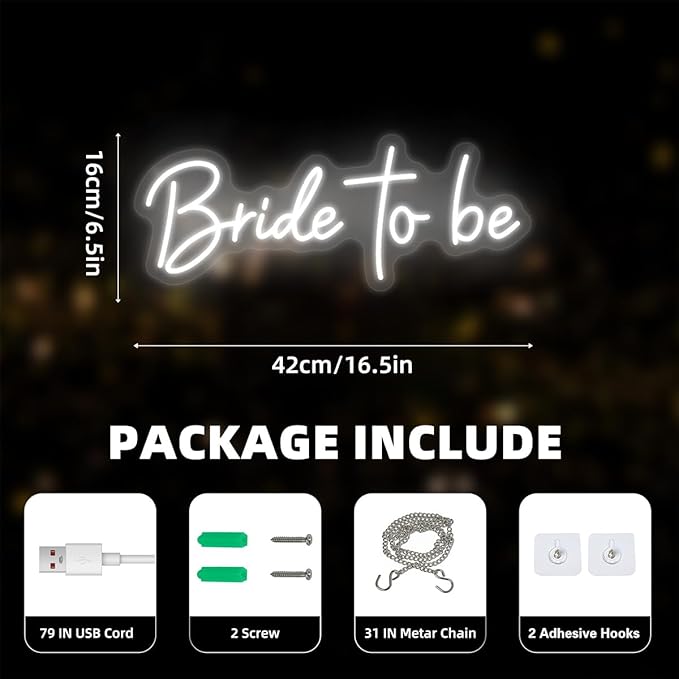 Bride to be Neon Sign,Dimmable LED Wedding Light Up Sign,Bachelorette Party Decorations Backdrop Neon Light for Bride, Bridal Shower Decor, 16.5 x 6.5 inch