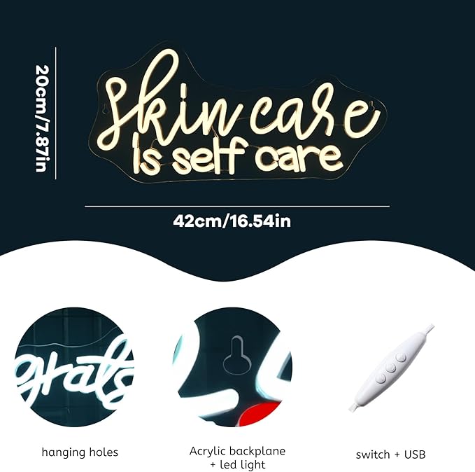WLHOPE Skin Care is Self Care Neon Signs for Wall Decor LED Lights Decorations for Beauty Salon Facial Spa Bathroom, Get Your Business Seen Day or Night