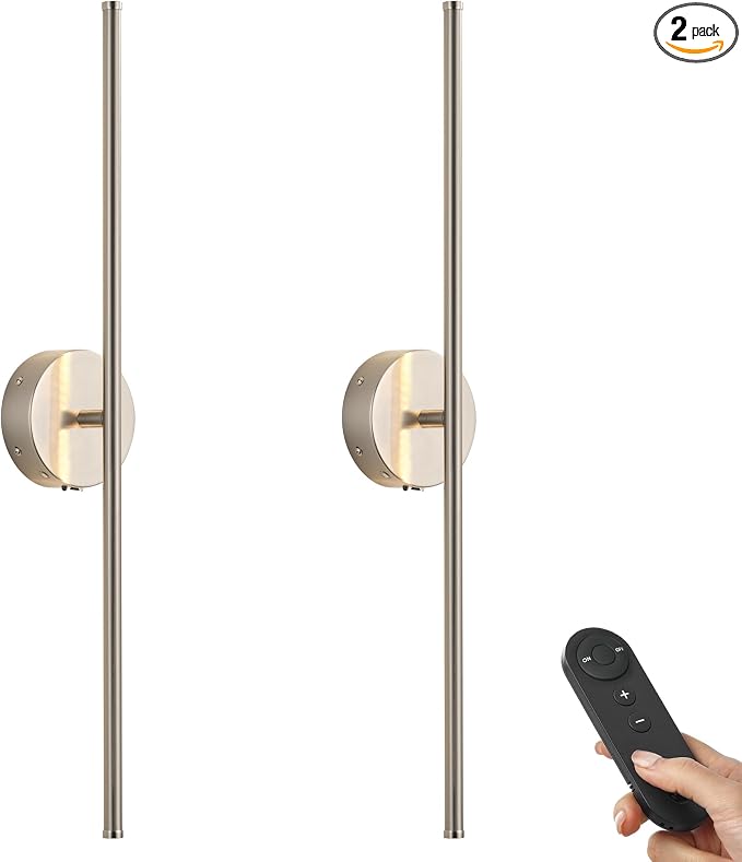 KARTOOSH Battery Operated Wall Sconces Set of Two Wireless Wall Lights | Rechargeable Wall Sconce with Remote 350°Rotate Dimmable 3000K LED Wall Lamp for Living Room, Bedroom