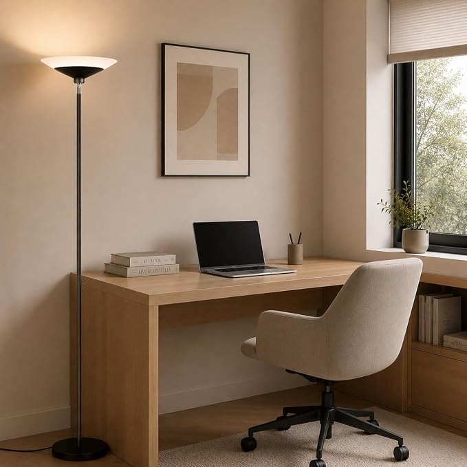 Torchiere Floor Lamp - 72" Tall LED Standing Lamp with Remote/Button Control, 1800Lm, 3000-6500K, 30W Dimmable Modern Corner Floor Light for Living Room Bedroom Office Apartment, Black