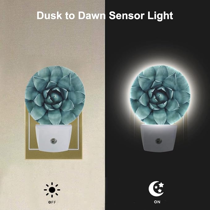 EKOBLA Cactus Night Light, Green Tropical Plant Night Lights Plug Into Wall with Dusk to Dawn Auto Sensor for Bathroom, Hallway, Kitchen and Indoor Home Decor