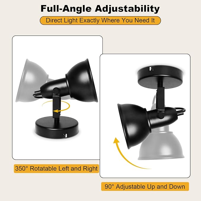 HiBay 1-Light Track Lighting Black, Directional Ceiling Wall Spotlight | Industrial LED Track Spot Light Fixture Indoor for Kitchen Bedroom Bedside, E26 Base, Bulbs Not Included
