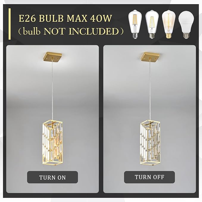 Gold Crystal Pendant Light 3-Pack, Mini Kitchen Island Hanging Lights, E26 | Gold crystal pendant lights 3-pack with adjustable 70.8" cords, E26 base, dimmable, perfect for kitchen island lighting