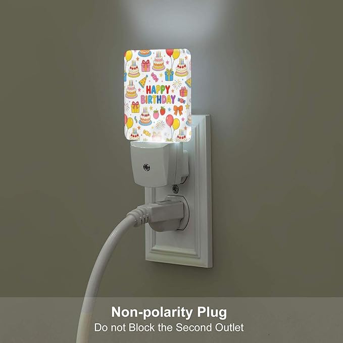 Birthday Cake Balloon LED Plug-in Night Light 2-Pack, Auto Sensor Nightlights Set of 2 for Bedroom Bathroom