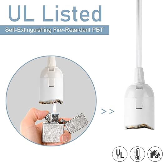 JACKYLED Extension Hanging Lantern Cord Cable 4-Pack 20ft UL 360W with E26 E27 Socket On/Off Button Pendant Lighting White