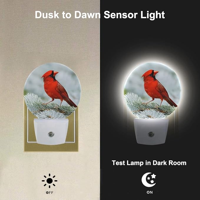 Cardinal Night Light Northern Red Bird On Tree Branch Plug-in Nightlight LED Auto on/Off for Hallway Stairway Kitchen Men Women Bedroom