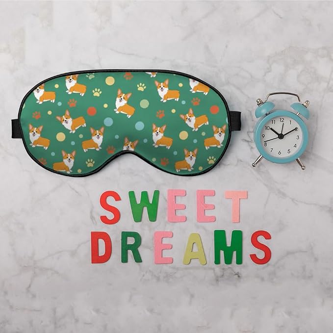 Funny Dog Sleep Mask Eye Mask Corgi Cute Puppies Cartoon Pet Animal Green Sleep Mask Light Blocking Adjustable Smooth Soft Eye Masks for Women Deep Rest Travel