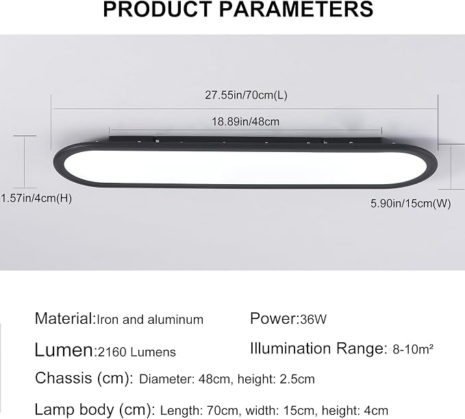 Modern Linear Ceiling Lights, 36W LED High Brightness Long Ceiling Lamp, 27.6 Inch Ultra Thin Low Profile Light Fixture for Bedroom Kitchen Closet Hallway, Black/Cool White 6000K