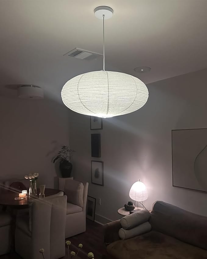 White Oval Paper Lanterns, 22in Large Hanging Paper Lantern Shade, 2 Pack | Chinese/Japanese Paper Pendant Lampshade, Handmade, for Party Decoration, Wedding, Home Decor Ceiling Lamp shade