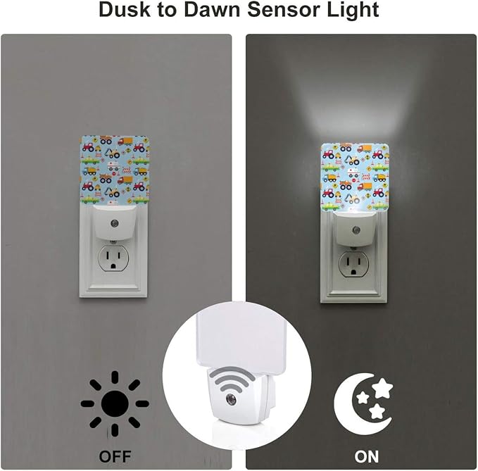 Cartoon Truck Night Light Plug-in Led Nightlights Auto Dusk-to-Dawn Sensor Lamp for Bedroom Bathroom Kitchen Hallway Room Decorative for Kids Toddler