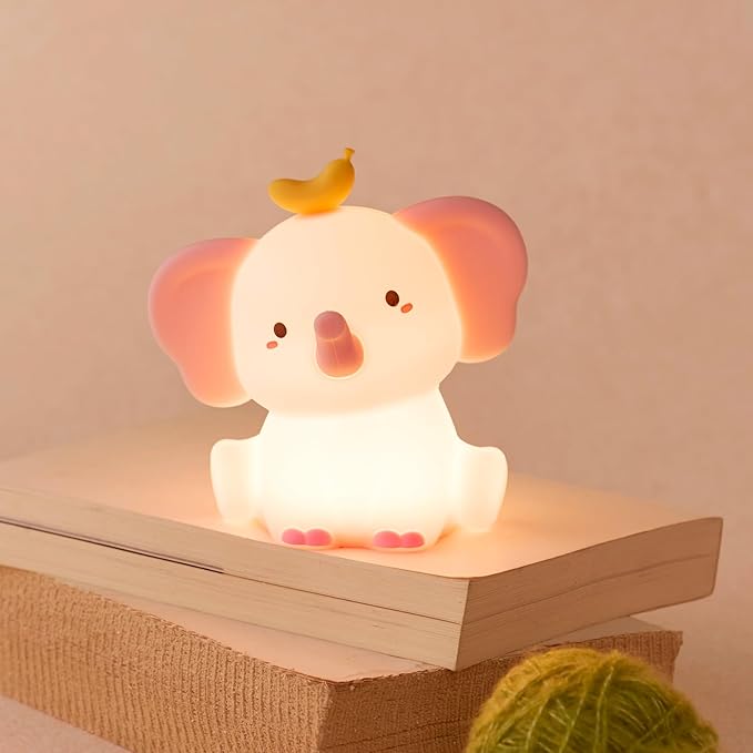 QANYI Elephant Night Light for Kids, Pink Elephant Lamp with Dimming Nursery Night Lamp Rechargeable Animal Light for Breastfeeding Timer & Touch,Valentines Gifts for Baby Girls Childrens Women