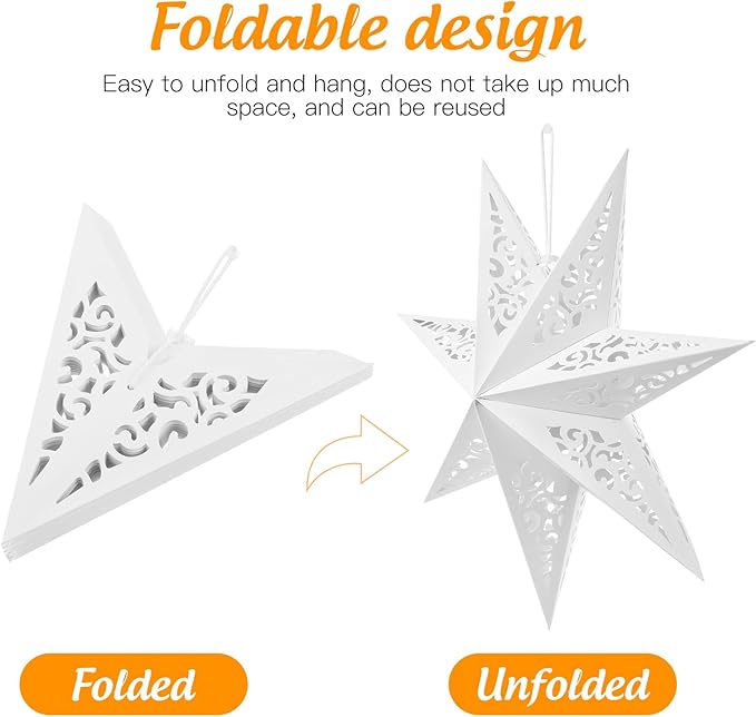 IMIKEYA Christmas Star Paper Lantern: 45cm Star Lamp Shade Paper Lantern Lamp Decorations Hollow out Hanging Lamp Shade for Christmas Wedding New Year Party Decorations (White)