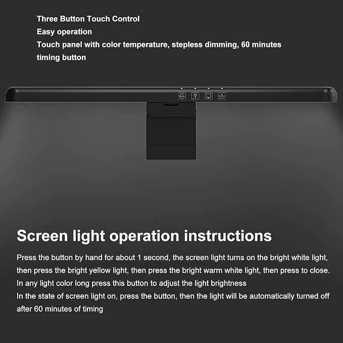 Cyrank Curved Monitor Light Bar, 3 Color Temperature LED Computer Desk Lamp Touch Control Monitor Lamp Type C Computer Light Clip on Keyboard Light