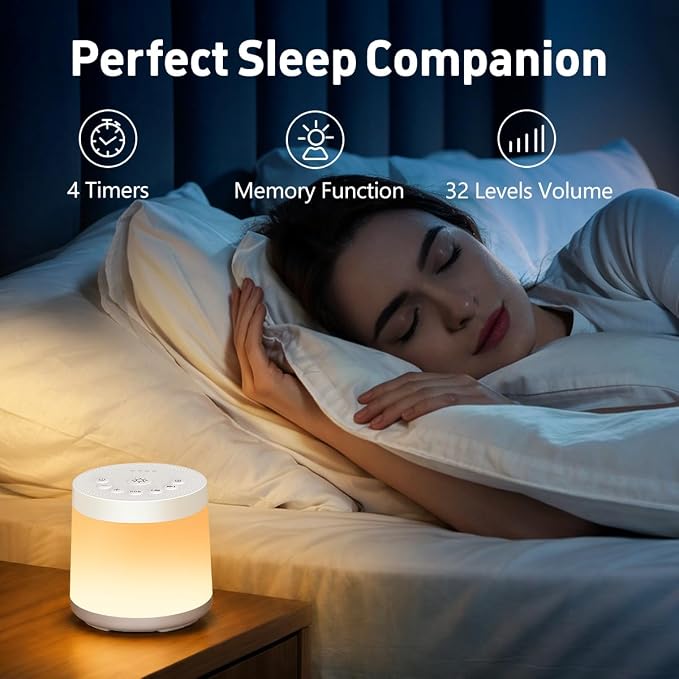 Rechargeable Nursery Night Light Sound White Noise Machine for Baby Kids Adults with Hushing Sounds 30 Sleeping Sounds 12 Colors Night Light 4 Timers Memory Function for Home Breastfeeding Camping