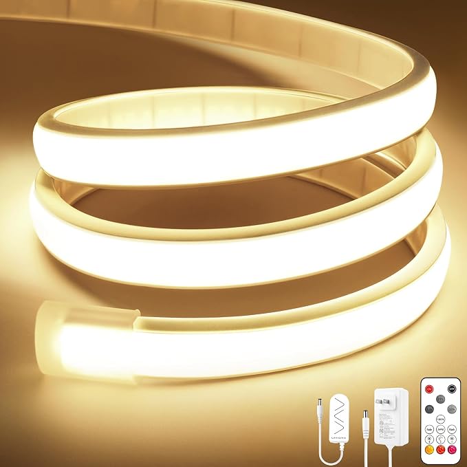 Lamomo COB LED Strip Lights, 9.84Ft Natural White Dimmable Self-Adhesive Led Rope Light with Remote, Flexible Cuttable Waterproof 4000K Silicone Neon Tape Light for Bedroom,Indoor, Cabinet, 10mm Width